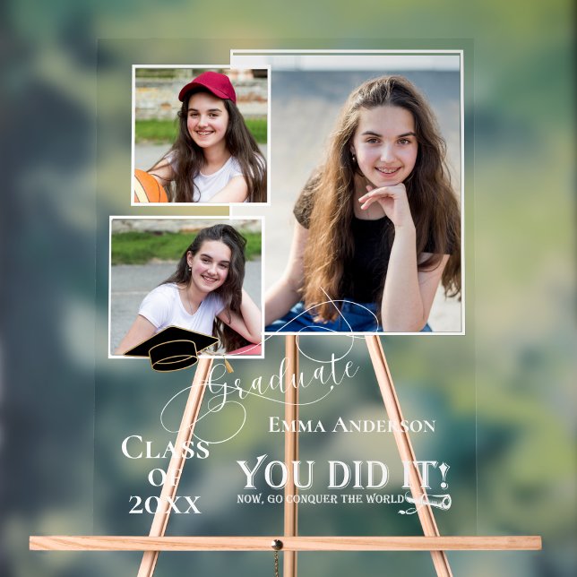 Señal Acrílica Multifoto Que Hiciste Invitación Grad 2025 (Class of 2026 Multi Photo “You Did It” Acrylic Sign – Personalized Graduation Keepsake Gift)