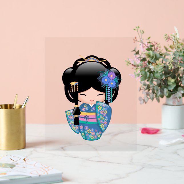 Señal Acrílica Muñeca Keiko Kokeshi - Chica de Kimono azul Geisha (Boda)