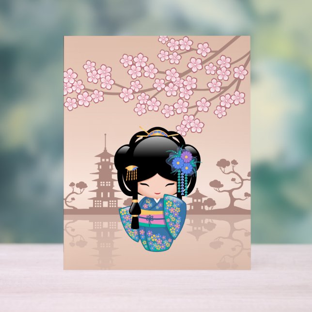 Señal Acrílica Muñeca Keiko Kokeshi - Chica de Kimono azul Geisha (Neutral )