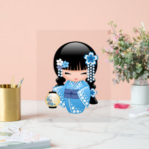 Señal Acrílica Muñeca Kokeshi de invierno - Chica Geisha de la Mo