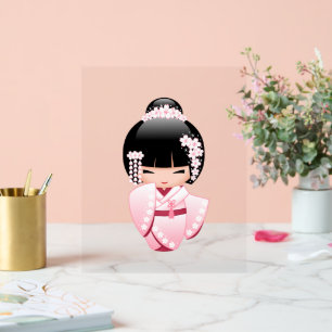 Señal Acrílica Muñeca Kokeshi Kimono Rosa Kawaii