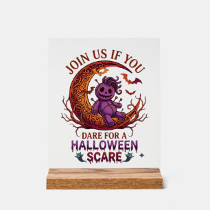 Señal Acrílica Muñeca Voodoo Purpura Crescente de Halloween Osada