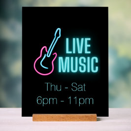 Señal Acrílica Música en vivo Neon Guitar