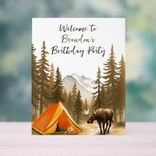 Señal Acrílica Nacimiento de camping Watercolor Rústico Blanco Wo
