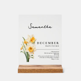 Señal Acrílica Nacimiento Diciembre Mes Flor Narciso Personalizad