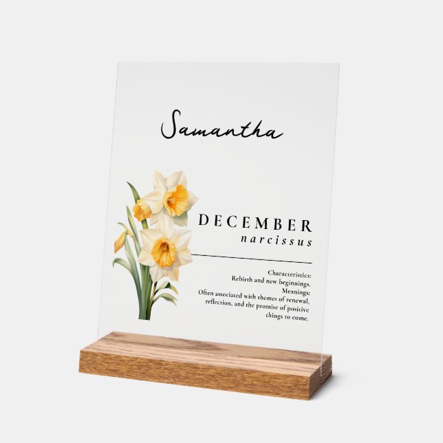 Señal Acrílica Nacimiento Diciembre Mes Flor Narciso Personalizad (Ángulo)