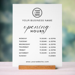 Señal Acrílica Name and Logo Business Opening Time Table Top