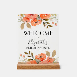 Señal Acrílica Naranja acuático Floral Bridal Shower Bienvenida