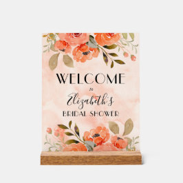 Señal Acrílica Naranja acuático Floral Bridal Shower Bienvenida