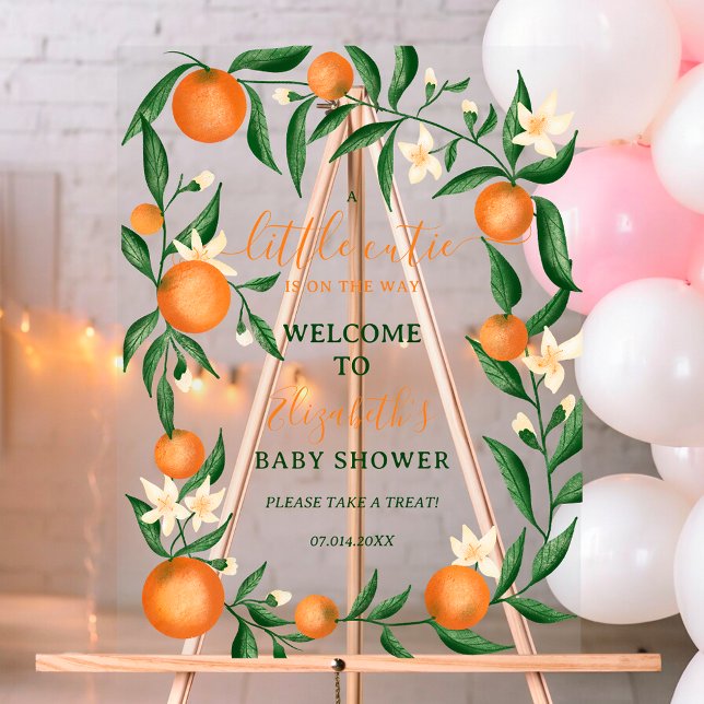 Señal Acrílica Naranja de cítricos botánicos pequeña bienvenida (Botanical citrus orange little cutie welcome acrylic sign)
