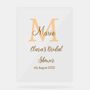 Señal Acrílica Naranja monograma ducha de novia añada nombre simp