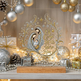 Señal Acrílica Natividad de Navidad de plata y oro