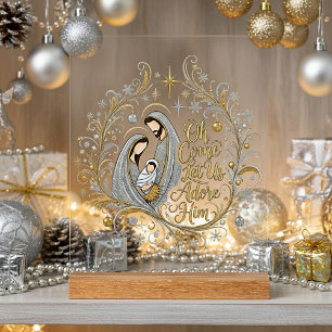 Señal Acrílica Natividad de Navidad de plata y oro