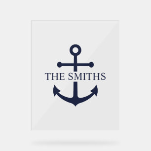 Señal Acrílica Nautical Navy Blue Anchor Nombre de familia person