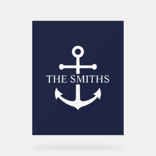 Señal Acrílica Nautical Navy Blue Anchor Nombre de familia person