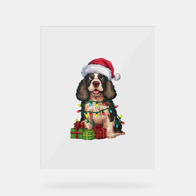Señal Acrílica Navidad iluminando Santa Hat Perro Malamute Alaska (Anverso)