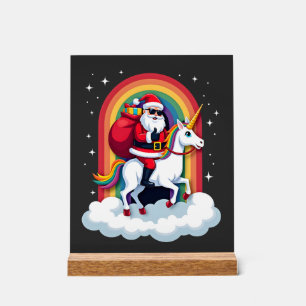 Señal Acrílica Navidad Santa Montando Unicornio Xmas Chicas Mujer