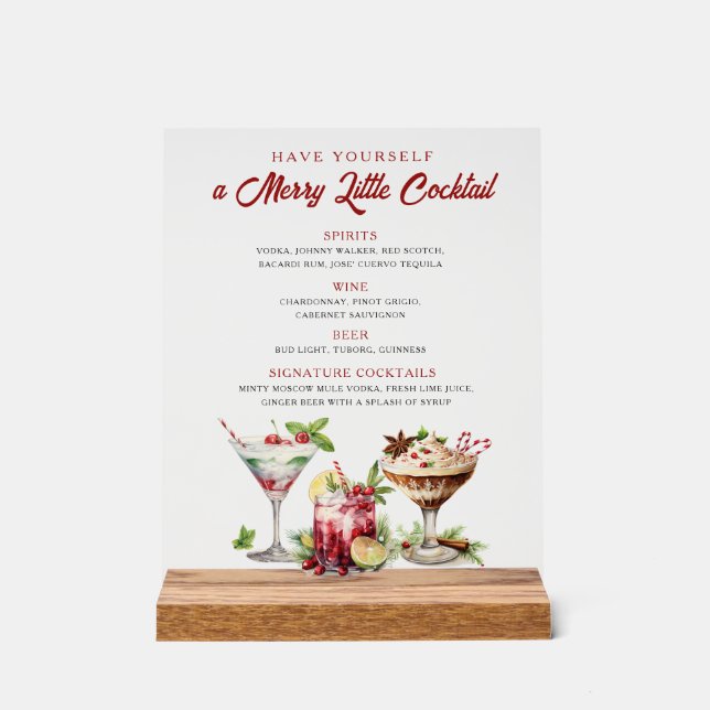 Señal Acrílica Navidades cócteles Cartel de la barra de feriados (Anverso)