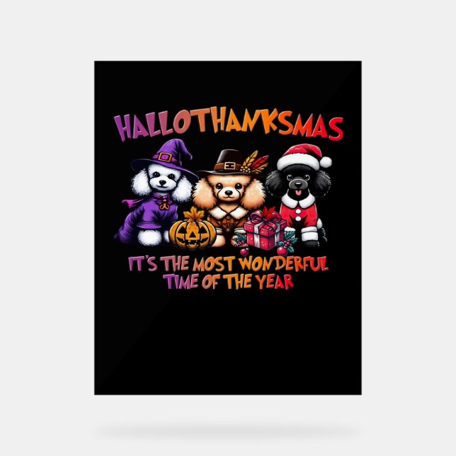 Señal Acrílica Navidades de Acción de Gracias de Poodle Halloween (Anverso)