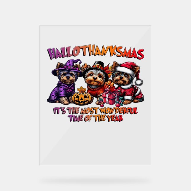 Señal Acrílica Navidades de Acción de Gracias de Yorkshire Terrie (Anverso)