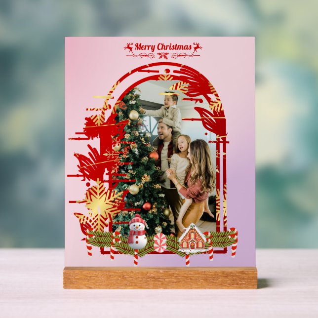 Señal Acrílica Navidades de estilo moderno guión foto familiar (Neutral )