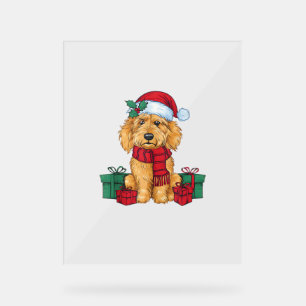Señal Acrílica Navidades de perro de goldendoodle celebran Santa 