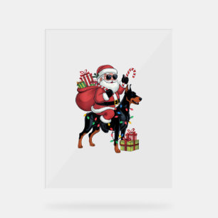 Señal Acrílica Navidades de Perro Doberman en Santa Riding