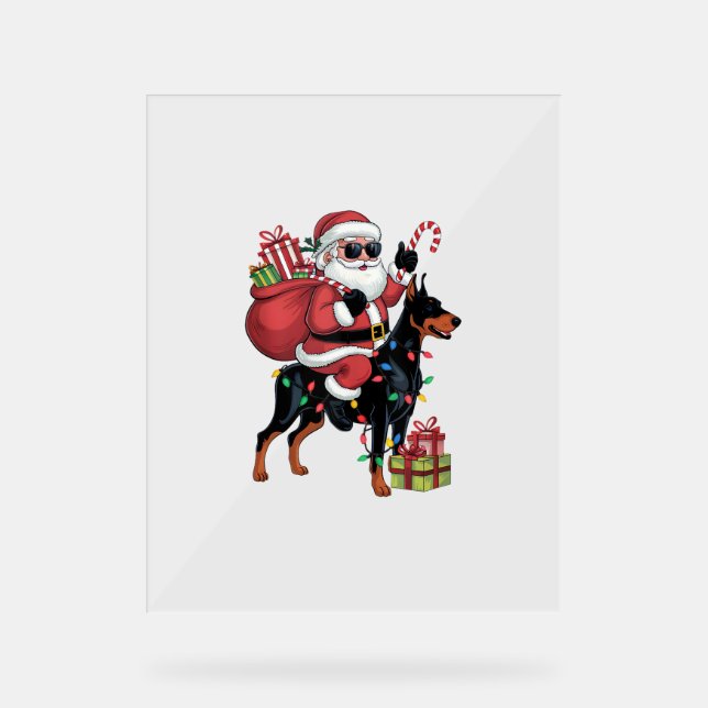 Señal Acrílica Navidades de Perro Doberman en Santa Riding (Anverso)