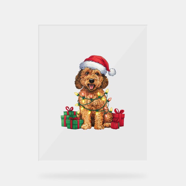 Señal Acrílica Navidades de perros de Santa Hat Labradoodle (Anverso)