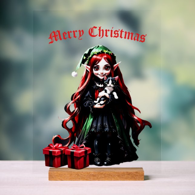 Señal Acrílica Navidades Elf con Kitten. (Neutral )