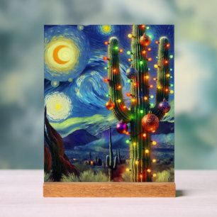 Señal Acrílica Navidades en el desierto Saguaro Cactus Verde Azul