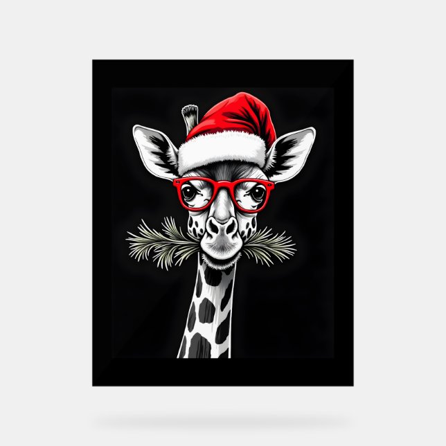 Señal Acrílica Navidades Giraffe Santa Hat Pajama Gift (Anverso)
