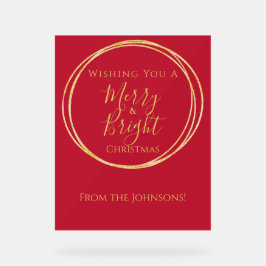 Señal Acrílica Navidades Merry y Fiesta Oro Rojo brillante