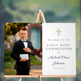 Señal Acrílica Navy Blue Boy Photo First Communion Welcome