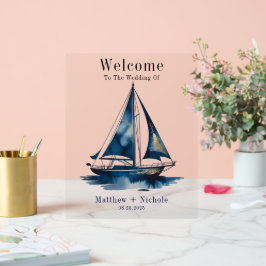 Señal Acrílica Navy Gold Nautical Boat Gold Wedding Welcome Sign
