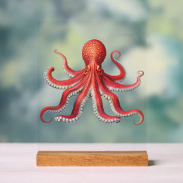 Señal Acrílica Negrita Rótulo de escritorio de pulpo rojo de deco