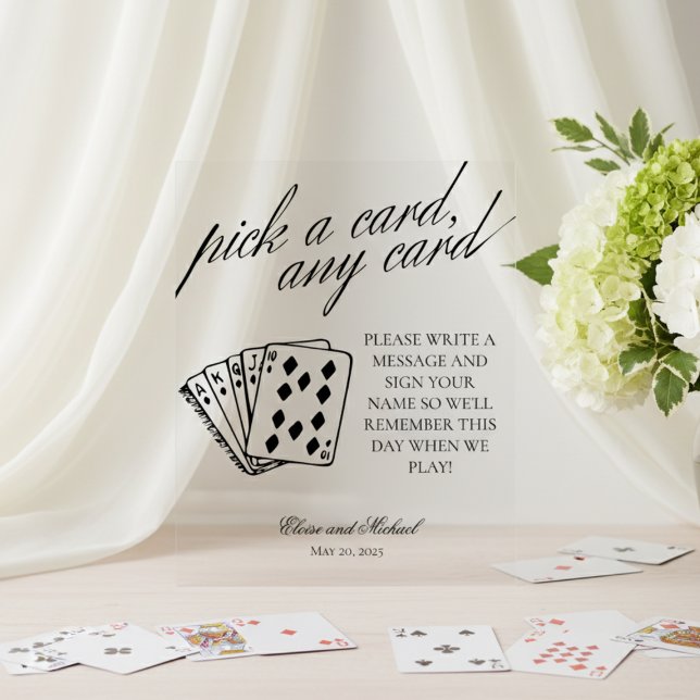 Señal Acrílica Negro y blanco eligen cualquier libro de cartas (Add a fun and interactive touch to your wedding or event with this modern serif playing cards sign!)