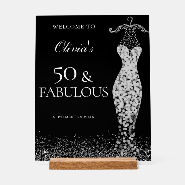 Señal Acrílica Negro y Plata 50 y fabuloso cumpleaños 50 (Anverso)