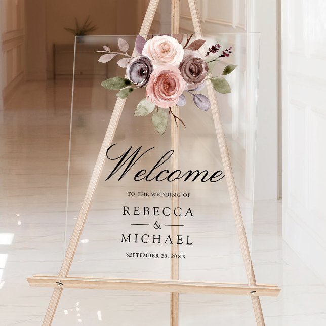 Señal Acrílica Neutral Earthy Taupe Floral Wedding Welcome (Subido por el creador)