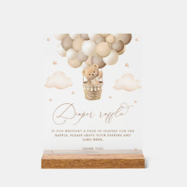 Señal Acrílica Neutral Teddy Bear Baby Shower Diaper Raffle