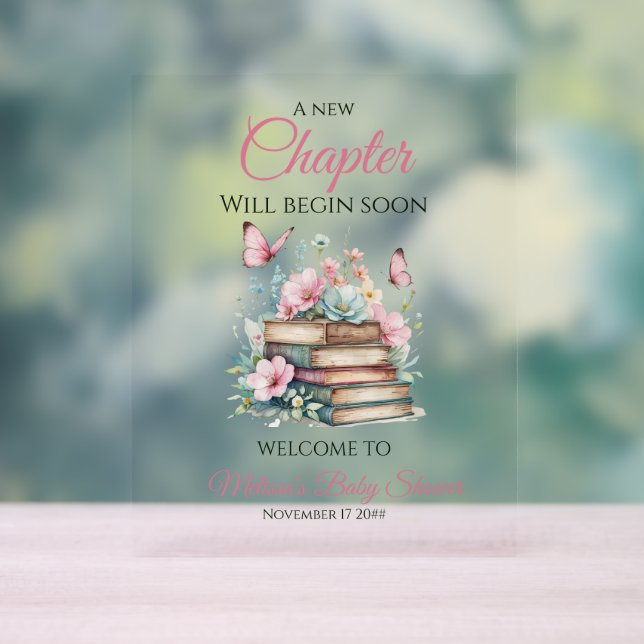 Señal Acrílica New Chapter Girl Storybook Baby Shower Welcome (Neutral )