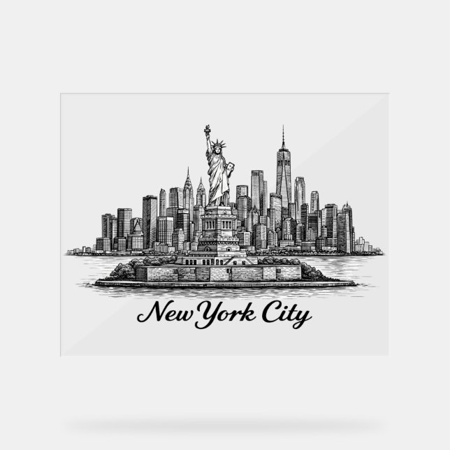 Señal Acrílica New York City Skyline Line Art Illustration (Anverso)
