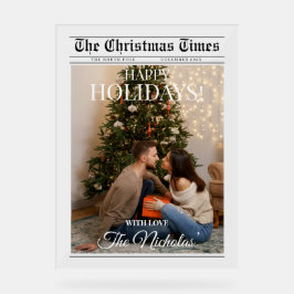 Señal Acrílica Newspaper What A Year Black White Photo Christmas