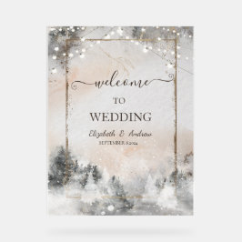 Señal Acrílica Nieve sobre las luces de cadena de árbol forestal