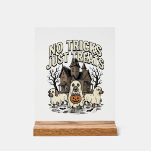 Señal Acrílica No Trucos Solo Trucos Halloween Dachshund Fantasma