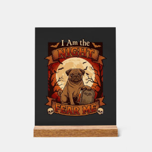 Señal Acrílica Noche Am Me Teme Pug De Halloween Luna Lápida