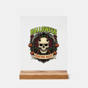 Señal Acrílica Noche de caza de Halloween Cuernos Calavera Rosas