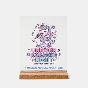Señal Acrílica Noche de Karaoke de Unicornio Tipografía Negrita P