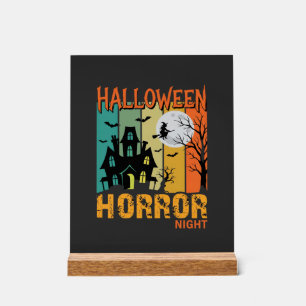 Señal Acrílica Noche de Terror de Halloween Casa Embrujada Vector