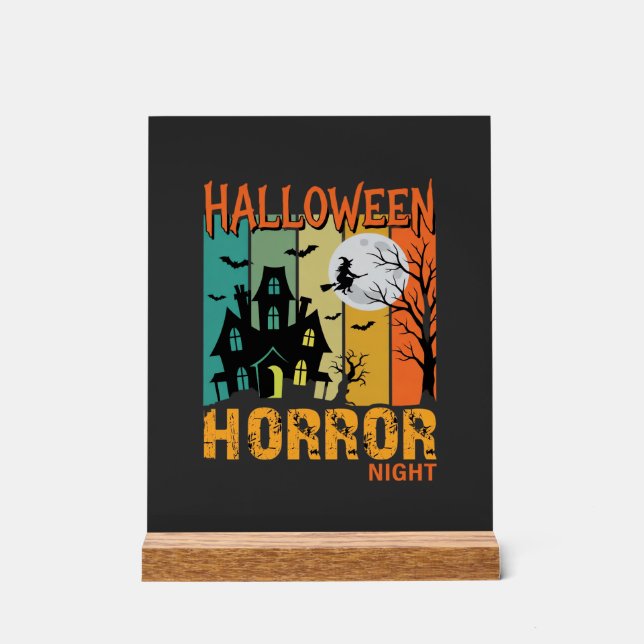 Señal Acrílica Noche de Terror de Halloween Casa Embrujada Vector (Anverso)
